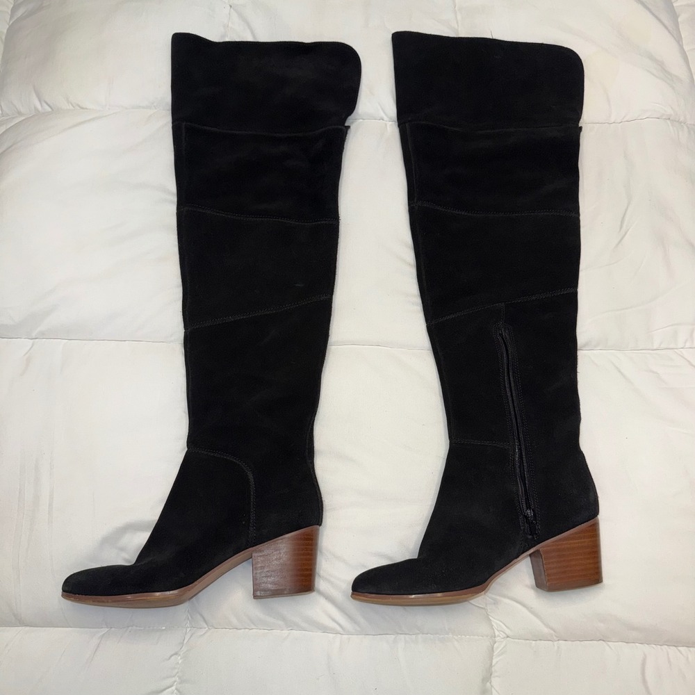 Sole Society Melbourne Black Suede Over The Knee Block Heel Boots 6M Y2K Luxury